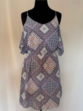Guess Cold Shoulder Dress Boho Festival Cottagecore Coquette Tile Print Med